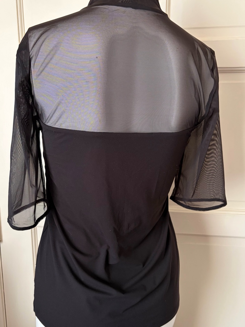 Sheer Yoke Black Short Sleeve Top unbranded